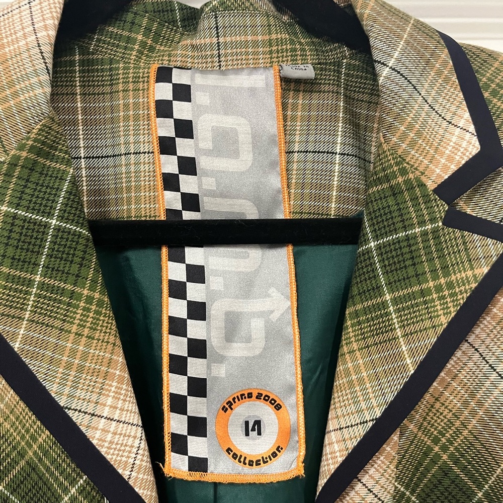 L.A.M.B. Green Plaid Blazer with Black Trim - Picture 3 of 5